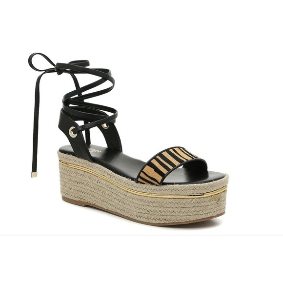 Bleecker & Bond Odette Tiger Calf Hair Espadrille Wedge Sandals 6.5M Leather - Picture 1 of 16